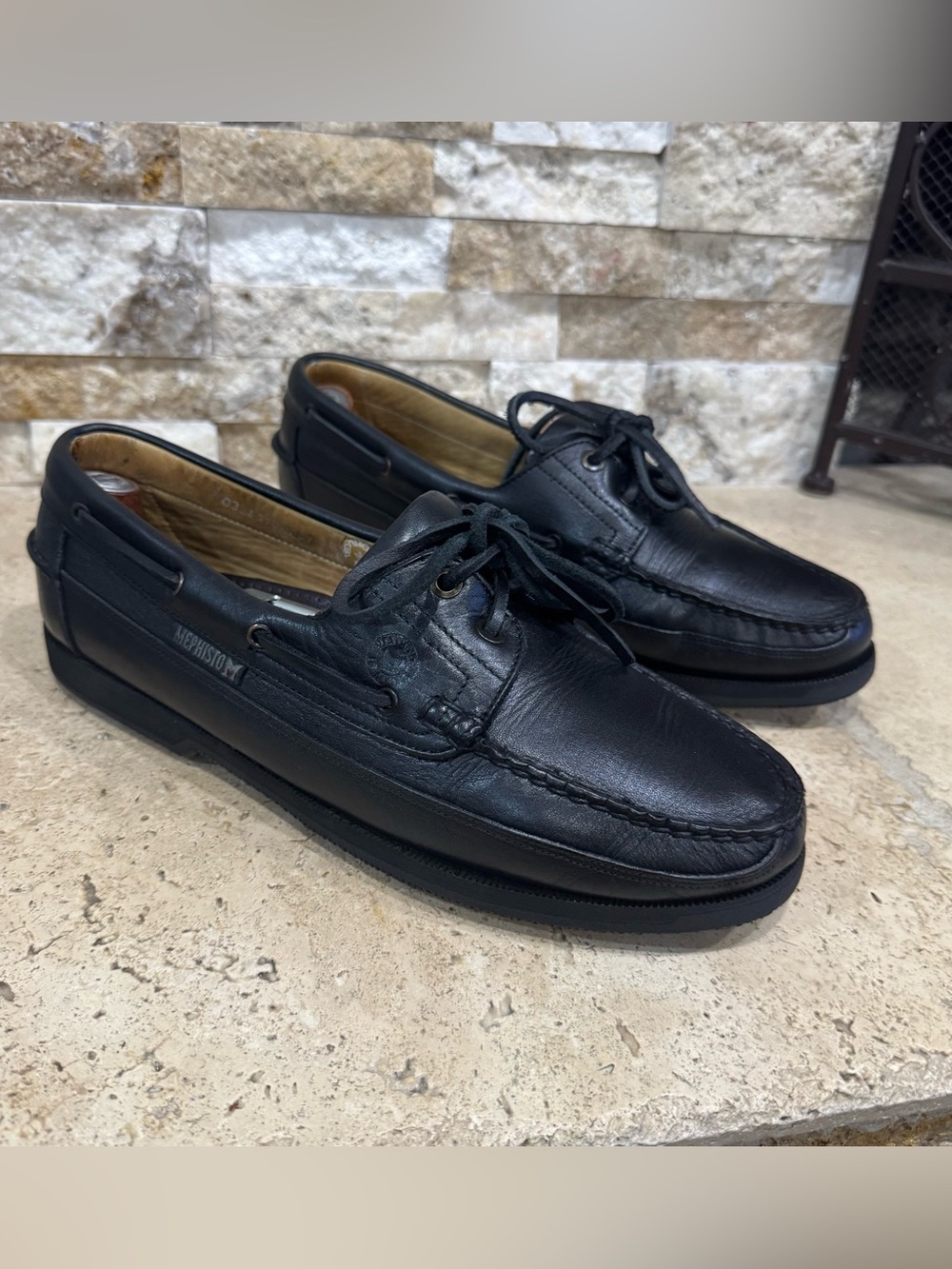 Mephisto Spinnaker Black Leather Boat Shoes Comfort Shock Absorbing Men's 10.5